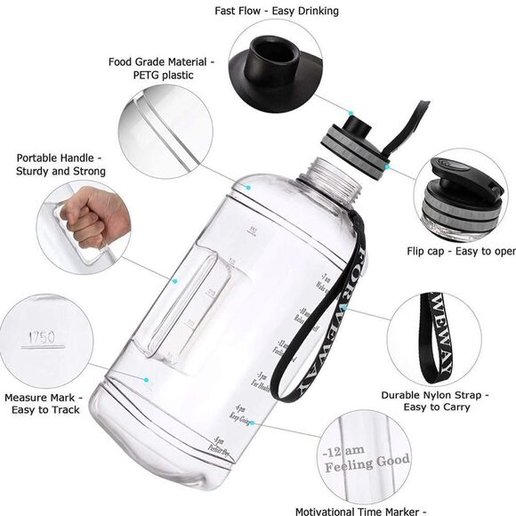 ⭐️forweway Half Gallon Water Bottle with Handle 2.2L/74OZ BPA Free⭐️ - Picture 5 of 7
